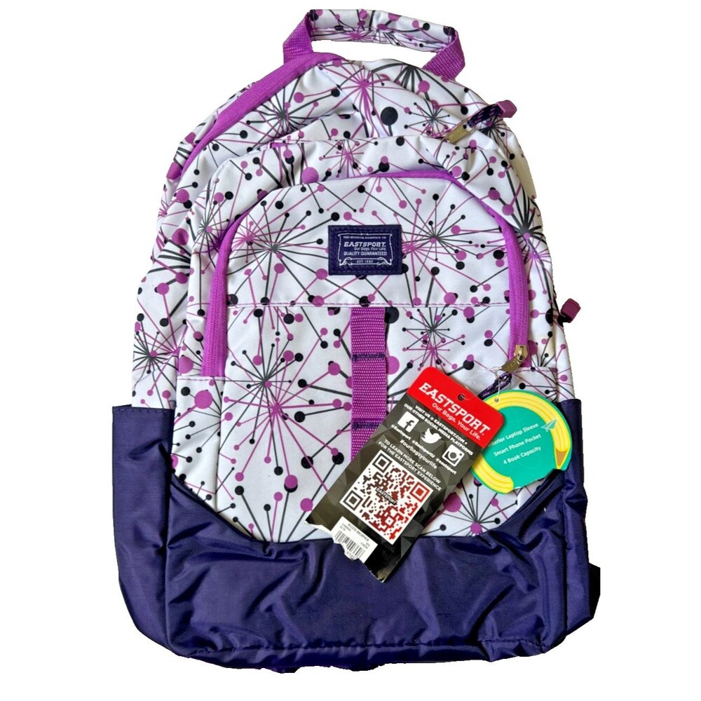 NWT Eastsport Book  Backpack Laptop Sleeve Water Bottle Pocket Padded Straps NEW